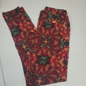 LuLaRoe Leggings OS One Size Red Orange Green Geometric‎ Print